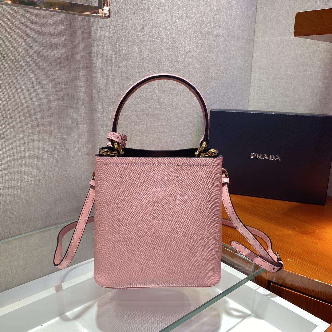 Prada Small Saffiano Leather Panier Bag Pink/Black 1BA217